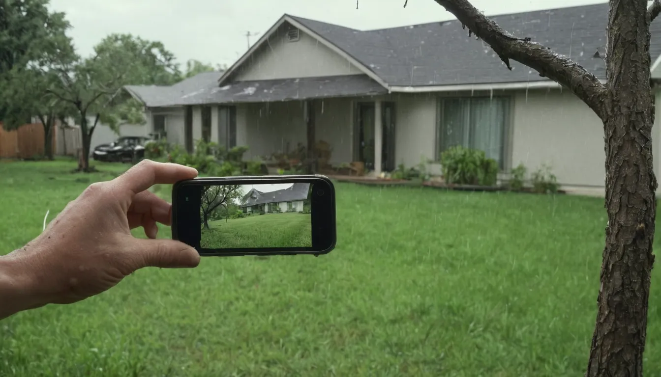 Homeowner photographing a damaged tree branch for an estimate in the O'Fallon area