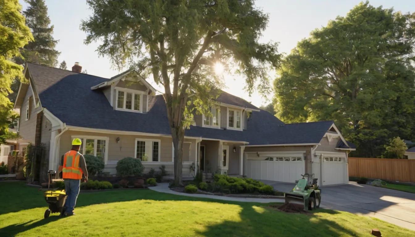 Independent tree removal provider and a homeowner reviewing a large backyard tree in O'Fallon